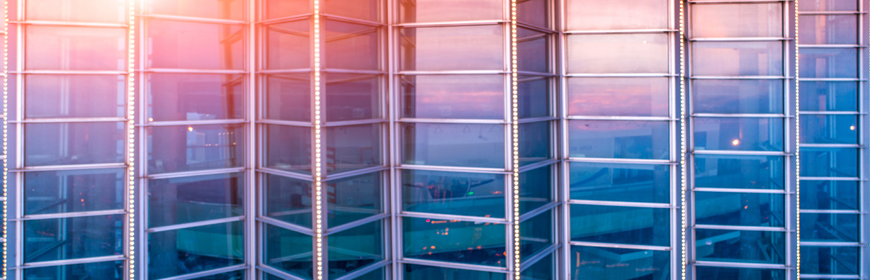 Sunset reflecting on building windows