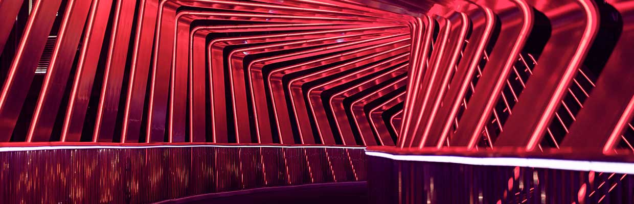 Footbridge with red neon effect 