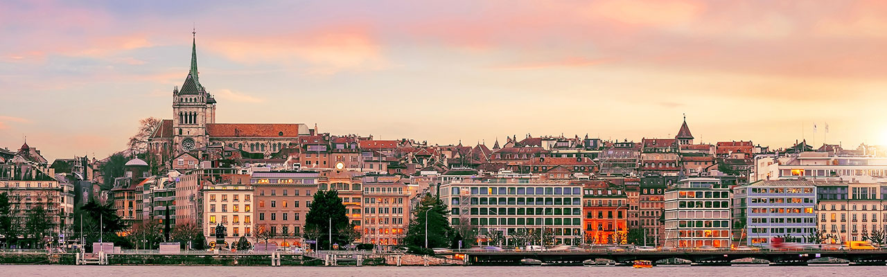 City skyline of Geneva with Lake Geneva, Switzerland