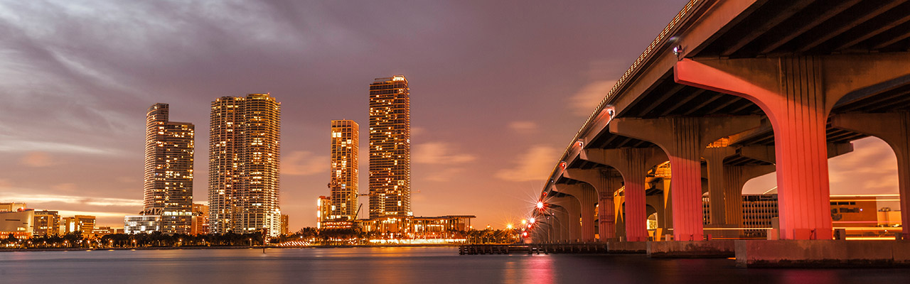 Miami bridge at night