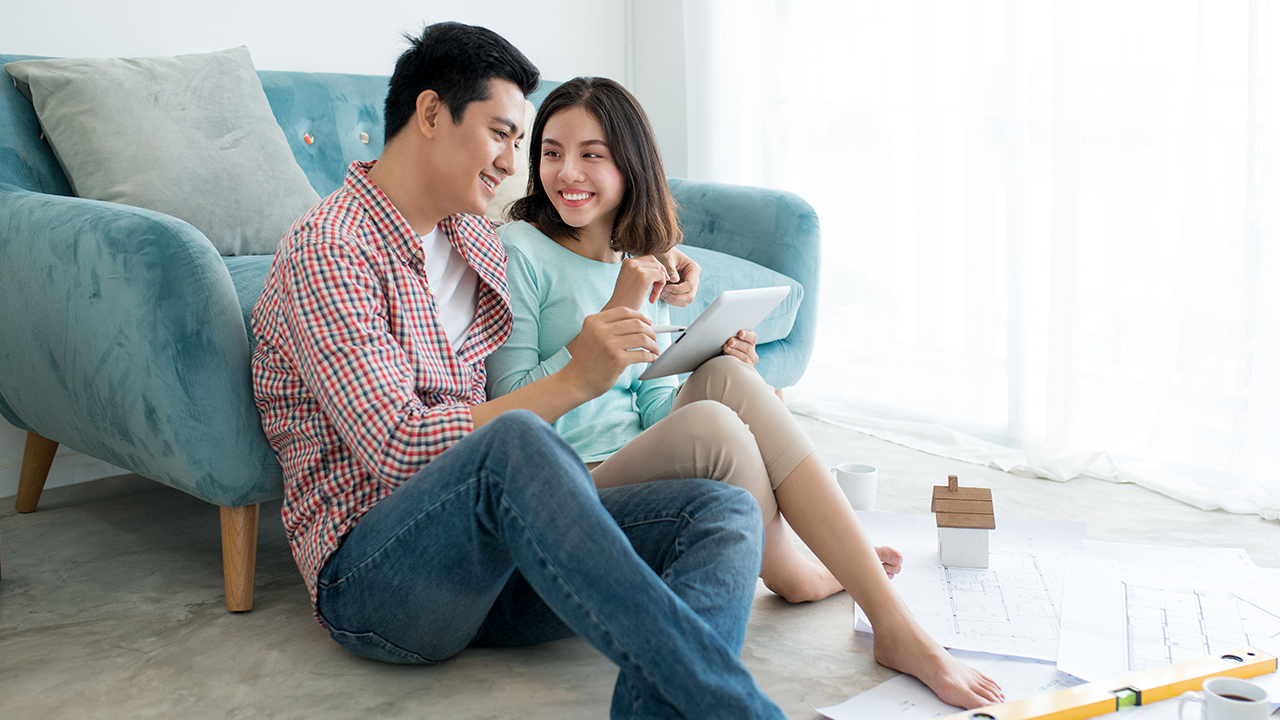  Couple checking tablet