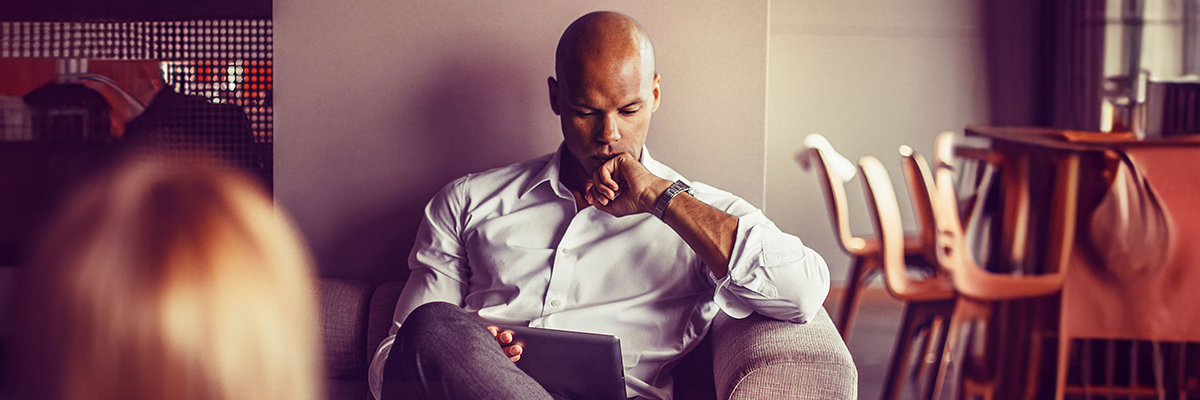 Man holding tablet